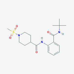 molecular formula C18H27N3O4S B4479536 N-[2-(TERT-BUTYLCARBAMOYL)PHENYL]-1-METHANESULFONYLPIPERIDINE-4-CARBOXAMIDE 