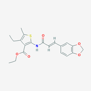 molecular formula C20H21NO5S B447969 ETHYL 2-{[(E)-3-(1,3-BENZODIOXOL-5-YL)-2-PROPENOYL]AMINO}-4-ETHYL-5-METHYL-3-THIOPHENECARBOXYLATE 