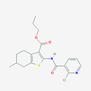 molecular formula C19H21ClN2O3S B448001 Propyl 2-{[(2-chloro-3-pyridinyl)carbonyl]amino}-6-methyl-4,5,6,7-tetrahydro-1-benzothiophene-3-carboxylate 