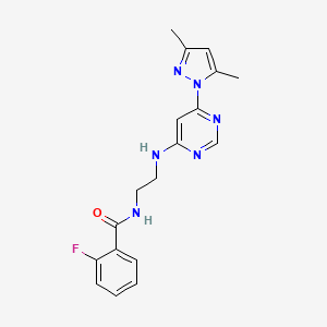 molecular formula C18H19FN6O B4480182 N-(2-{[6-(3,5-dimethyl-1H-pyrazol-1-yl)-4-pyrimidinyl]amino}ethyl)-2-fluorobenzamide 