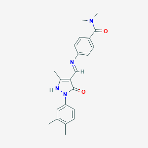 molecular formula C22H24N4O2 B448089 4-({[(4Z)-1-(3,4-DIMETHYLPHENYL)-3-METHYL-5-OXO-4,5-DIHYDRO-1H-PYRAZOL-4-YLIDENE]METHYL}AMINO)-N,N-DIMETHYLBENZAMIDE 