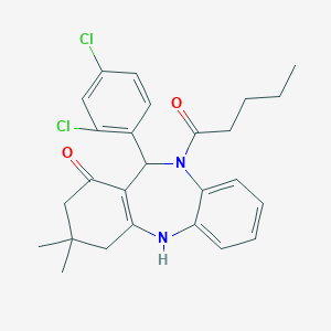 molecular formula C26H28Cl2N2O2 B448116 11-(2,4-dichlorophenyl)-3,3-dimethyl-10-pentanoyl-2,3,4,5,10,11-hexahydro-1H-dibenzo[b,e][1,4]diazepin-1-one CAS No. 354545-42-9