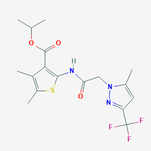 molecular formula C17H20F3N3O3S B448125 ISOPROPYL 4,5-DIMETHYL-2-({2-[5-METHYL-3-(TRIFLUOROMETHYL)-1H-PYRAZOL-1-YL]ACETYL}AMINO)-3-THIOPHENECARBOXYLATE 