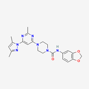 molecular formula C22H25N7O3 B4481398 N-1,3-benzodioxol-5-yl-4-[6-(3,5-dimethyl-1H-pyrazol-1-yl)-2-methyl-4-pyrimidinyl]-1-piperazinecarboxamide 