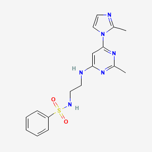 molecular formula C17H20N6O2S B4481561 N-(2-{[2-methyl-6-(2-methyl-1H-imidazol-1-yl)-4-pyrimidinyl]amino}ethyl)benzenesulfonamide 