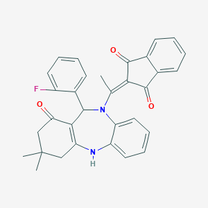 2-[1-[6-(2-Fluorophenyl)-9,9-dimethyl-7-oxo-6,8,10,11-tetrahydrobenzo[b][1,4]benzodiazepin-5-yl]ethylidene]indene-1,3-dione