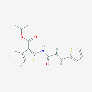 molecular formula C18H21NO3S2 B448211 Isopropyl 4-ethyl-5-methyl-2-{[3-(2-thienyl)acryloyl]amino}-3-thiophenecarboxylate 