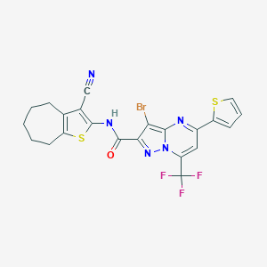 3-bromo-N-(3-cyano-5,6,7,8-tetrahydro-4H-cyclohepta[b]thiophen-2-yl)-5-(thiophen-2-yl)-7-(trifluoromethyl)pyrazolo[1,5-a]pyrimidine-2-carboxamide