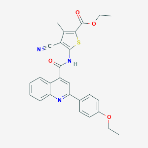 molecular formula C27H23N3O4S B448215 Ethyl 4-cyano-5-({[2-(4-ethoxyphenyl)-4-quinolinyl]carbonyl}amino)-3-methyl-2-thiophenecarboxylate 