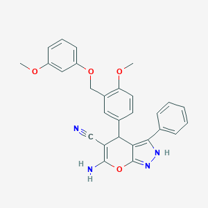 molecular formula C28H24N4O4 B448270 6-Amino-4-[4-methoxy-3-[(3-methoxyphenoxy)methyl]phenyl]-3-phenyl-2,4-dihydropyrano[2,3-c]pyrazole-5-carbonitrile CAS No. 304871-45-2