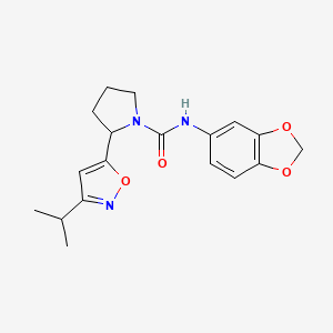molecular formula C18H21N3O4 B4482731 N-(2H-1,3-Benzodioxol-5-YL)-2-[3-(propan-2-YL)-1,2-oxazol-5-YL]pyrrolidine-1-carboxamide 