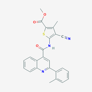 molecular formula C25H19N3O3S B448274 Methyl 4-cyano-3-methyl-5-({[2-(2-methylphenyl)-4-quinolinyl]carbonyl}amino)-2-thiophenecarboxylate 