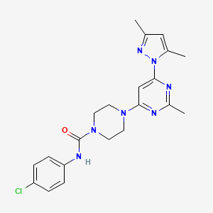 molecular formula C21H24ClN7O B4482794 N-(4-chlorophenyl)-4-[6-(3,5-dimethyl-1H-pyrazol-1-yl)-2-methyl-4-pyrimidinyl]-1-piperazinecarboxamide 