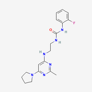 molecular formula C18H23FN6O B4482971 N-(2-fluorophenyl)-N'-(2-{[2-methyl-6-(1-pyrrolidinyl)-4-pyrimidinyl]amino}ethyl)urea 