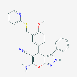 6-Amino-4-[4-methoxy-3-(pyridin-2-ylsulfanylmethyl)phenyl]-3-phenyl-2,4-dihydropyrano[2,3-c]pyrazole-5-carbonitrile