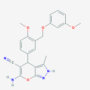 6-Amino-4-[4-methoxy-3-[(3-methoxyphenoxy)methyl]phenyl]-3-methyl-2,4-dihydropyrano[2,3-c]pyrazole-5-carbonitrile