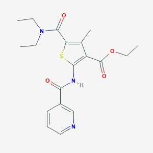 molecular formula C19H23N3O4S B448315 ETHYL 5-[(DIETHYLAMINO)CARBONYL]-4-METHYL-2-[(3-PYRIDYLCARBONYL)AMINO]-3-THIOPHENECARBOXYLATE 