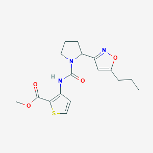 molecular formula C17H21N3O4S B4483272 Methyl 3-{[2-(5-propyl-1,2-oxazol-3-YL)pyrrolidine-1-carbonyl]amino}thiophene-2-carboxylate 