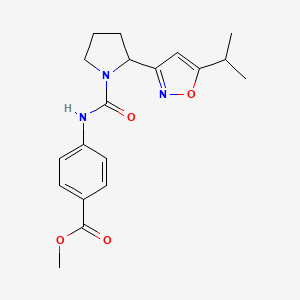 molecular formula C19H23N3O4 B4483292 Methyl 4-({2-[5-(propan-2-YL)-1,2-oxazol-3-YL]pyrrolidine-1-carbonyl}amino)benzoate 
