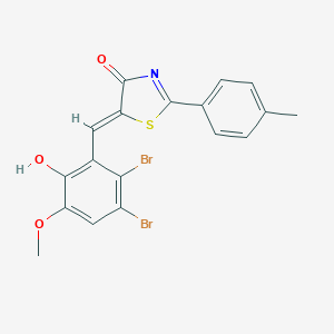 molecular formula C18H13Br2NO3S B448355 5-(2,3-dibromo-6-hydroxy-5-methoxybenzylidene)-2-(4-methylphenyl)-1,3-thiazol-4(5H)-one 