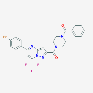 molecular formula C25H19BrF3N5O2 B448365 2-[(4-Benzoyl-1-piperazinyl)carbonyl]-5-(4-bromophenyl)-7-(trifluoromethyl)pyrazolo[1,5-a]pyrimidine 