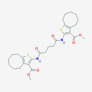 molecular formula C29H38N2O6S2 B448425 METHYL 2-[(5-{[3-(METHOXYCARBONYL)-4,5,6,7,8,9-HEXAHYDROCYCLOOCTA[B]THIOPHEN-2-YL]AMINO}-5-OXOPENTANOYL)AMINO]-4,5,6,7,8,9-HEXAHYDROCYCLOOCTA[B]THIOPHENE-3-CARBOXYLATE 
