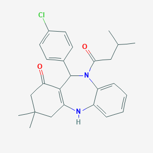 molecular formula C26H29ClN2O2 B448440 11-(4-chlorophenyl)-3,3-dimethyl-10-(3-methylbutanoyl)-2,3,4,5,10,11-hexahydro-1H-dibenzo[b,e][1,4]diazepin-1-one CAS No. 354547-73-2