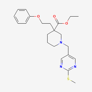 molecular formula C22H29N3O3S B4484620 ethyl 1-{[2-(methylthio)-5-pyrimidinyl]methyl}-3-(2-phenoxyethyl)-3-piperidinecarboxylate 