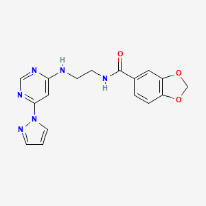 molecular formula C17H16N6O3 B4484740 N-(2-{[6-(1H-pyrazol-1-yl)-4-pyrimidinyl]amino}ethyl)-1,3-benzodioxole-5-carboxamide 
