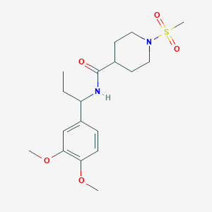 molecular formula C18H28N2O5S B4484780 N-[1-(3,4-DIMETHOXYPHENYL)PROPYL]-1-METHANESULFONYLPIPERIDINE-4-CARBOXAMIDE 