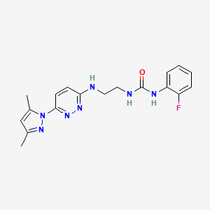 molecular formula C18H20FN7O B4484814 N-(2-{[6-(3,5-dimethyl-1H-pyrazol-1-yl)-3-pyridazinyl]amino}ethyl)-N'-(2-fluorophenyl)urea 