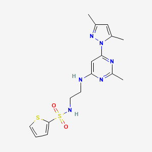 molecular formula C16H20N6O2S2 B4485328 N-(2-{[6-(3,5-dimethyl-1H-pyrazol-1-yl)-2-methyl-4-pyrimidinyl]amino}ethyl)-2-thiophenesulfonamide 