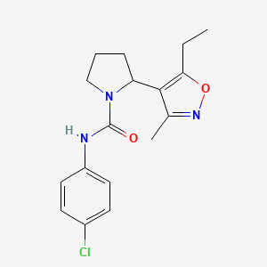 molecular formula C17H20ClN3O2 B4485650 N-(4-chlorophenyl)-2-(5-ethyl-3-methyl-1,2-oxazol-4-yl)pyrrolidine-1-carboxamide 