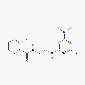 molecular formula C17H23N5O B4485751 N-(2-{[6-(dimethylamino)-2-methyl-4-pyrimidinyl]amino}ethyl)-2-methylbenzamide 
