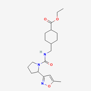 molecular formula C19H29N3O4 B4485758 Ethyl 4-({[2-(5-methyl-1,2-oxazol-3-YL)pyrrolidine-1-carbonyl]amino}methyl)cyclohexane-1-carboxylate 