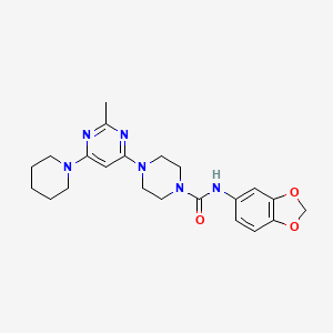 molecular formula C22H28N6O3 B4485876 N-1,3-benzodioxol-5-yl-4-[2-methyl-6-(1-piperidinyl)-4-pyrimidinyl]-1-piperazinecarboxamide 