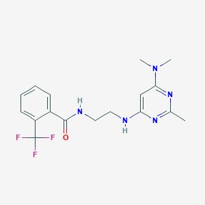 molecular formula C17H20F3N5O B4486252 N-(2-{[6-(dimethylamino)-2-methyl-4-pyrimidinyl]amino}ethyl)-2-(trifluoromethyl)benzamide 