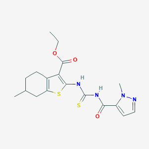 molecular formula C18H22N4O3S2 B448643 ethyl 6-methyl-2-[({[(1-methyl-1H-pyrazol-5-yl)carbonyl]amino}carbothioyl)amino]-4,5,6,7-tetrahydro-1-benzothiophene-3-carboxylate 