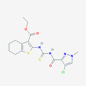 molecular formula C17H19ClN4O3S2 B448654 ethyl 2-[({[(4-chloro-1-methyl-1H-pyrazol-3-yl)carbonyl]amino}carbothioyl)amino]-4,5,6,7-tetrahydro-1-benzothiophene-3-carboxylate 