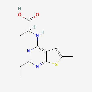 molecular formula C12H15N3O2S B4486595 N-(2-ethyl-6-methylthieno[2,3-d]pyrimidin-4-yl)alanine 
