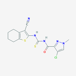 molecular formula C15H14ClN5OS2 B448661 N-[(4-CHLORO-1-METHYL-1H-PYRAZOL-3-YL)CARBONYL]-N'-(3-CYANO-4,5,6,7-TETRAHYDRO-1-BENZOTHIOPHEN-2-YL)THIOUREA 