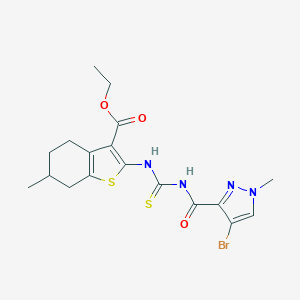 molecular formula C18H21BrN4O3S2 B448663 ethyl 2-[({[(4-bromo-1-methyl-1H-pyrazol-3-yl)carbonyl]amino}carbothioyl)amino]-6-methyl-4,5,6,7-tetrahydro-1-benzothiophene-3-carboxylate 