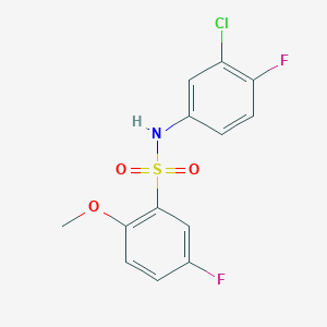 molecular formula C13H10ClF2NO3S B4486654 N-(3-CHLORO-4-FLUOROPHENYL)-5-FLUORO-2-METHOXYBENZENE-1-SULFONAMIDE 