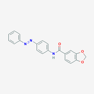 molecular formula C20H15N3O3 B448667 N~5~-{4-[(E)-2-PHENYL-1-DIAZENYL]PHENYL}-1,3-BENZODIOXOLE-5-CARBOXAMIDE 