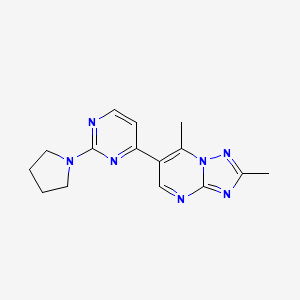 molecular formula C15H17N7 B4486898 2,7-dimethyl-6-[2-(1-pyrrolidinyl)-4-pyrimidinyl][1,2,4]triazolo[1,5-a]pyrimidine 