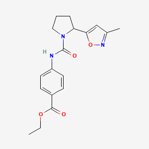 molecular formula C18H21N3O4 B4487101 Ethyl 4-{[2-(3-methyl-1,2-oxazol-5-YL)pyrrolidine-1-carbonyl]amino}benzoate 