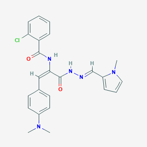 molecular formula C24H24ClN5O2 B448715 2-chloro-N-[2-[4-(dimethylamino)phenyl]-1-({2-[(1-methyl-1H-pyrrol-2-yl)methylene]hydrazino}carbonyl)vinyl]benzamide 