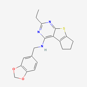 molecular formula C19H19N3O2S B4487162 N-(1,3-benzodioxol-5-ylmethyl)-2-ethyl-6,7-dihydro-5H-cyclopenta[4,5]thieno[2,3-d]pyrimidin-4-amine 
