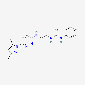 molecular formula C18H20FN7O B4487803 N-(2-{[6-(3,5-dimethyl-1H-pyrazol-1-yl)-3-pyridazinyl]amino}ethyl)-N'-(4-fluorophenyl)urea 