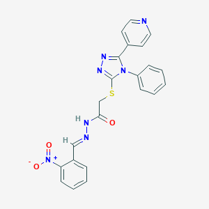 molecular formula C22H17N7O3S B448790 N'~1~-[(E)-1-(2-NITROPHENYL)METHYLIDENE]-2-{[4-PHENYL-5-(4-PYRIDYL)-4H-1,2,4-TRIAZOL-3-YL]SULFANYL}ACETOHYDRAZIDE 